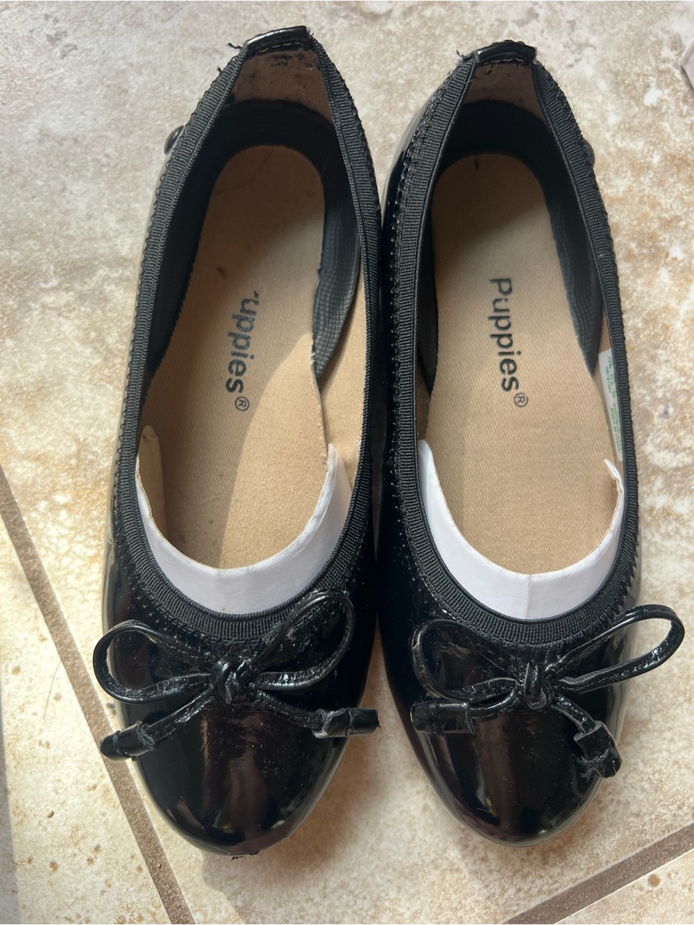 Hush Puppies Josie ballet flats Black Patent Bow size kids 12 wide